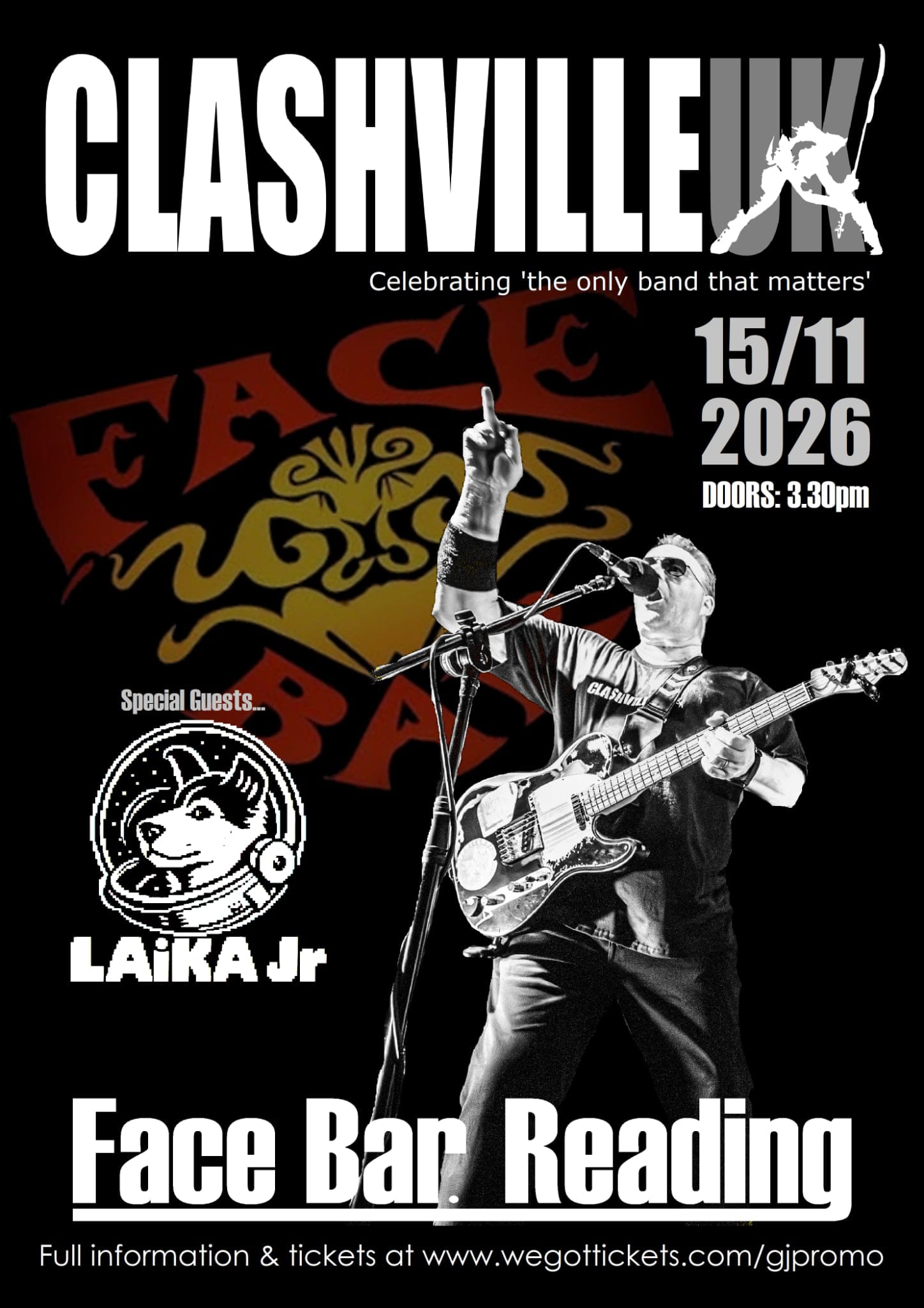 Gig poster: Clashville UK with special guests LAiKA Jr, Face Bar, Reading, 15 November 2026, doors 3.30pm